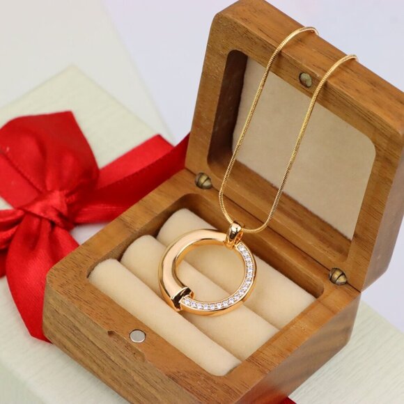 "Modern Rose Gold Circle Pendant with Half Crystal Accent Design, XPPT1256 - Picture 8 of 12